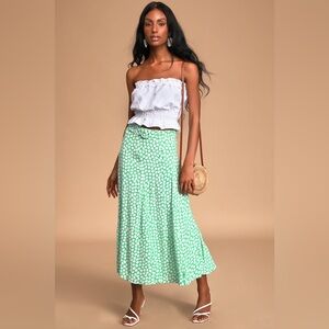Valensole Green Floral Print Belted Midi Skirt, US 6